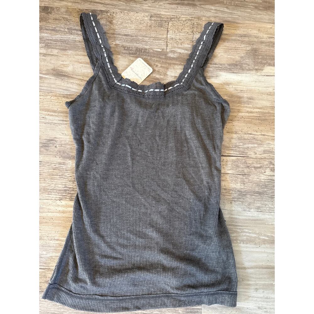 Free People Intimately NWT Gray Ribbed Lace Trim Tank Top Size Medium